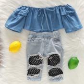 lovely Trendy Patchwork Baby Blue Girl Two-piece P