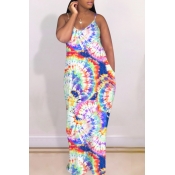 Lovely Bohemian Tie-dye Blue Maxi Dress