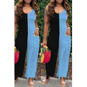lovely Leisure Patchwork Blue One-piece Jumpsuit