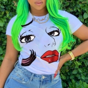 lovely Chic O Neck Print White T-shirt