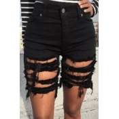 Lovely Stylish Hollow-out Black Shorts