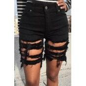 Lovely Plus Size Stylish Hollow-out Black Shorts