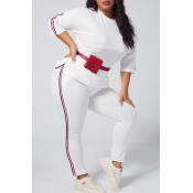 lovely Sportswear Patchwork White Plus Size Two-pi