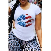 lovely Leisure O Neck Print Pure White T-shirt