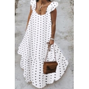 lovely Sweet Dot Print White Maxi Plus Size Dress