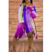 Lovely Sweet Print Asymmetrical Light Purple Knee 
