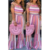 lovely Stylish Rainbow Striped Pink One-piece Jump