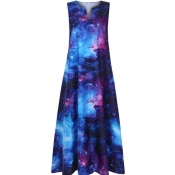lovely Casual Starry Sky Print Blue Maxi Plus Size