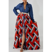lovely Casual Print Patchwork Red Maxi Dress