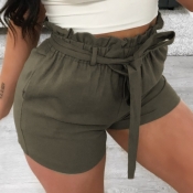 Lovely Casual Lace-up Army Green Shorts
