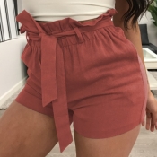 Lovely Casual Lace-up Red Shorts