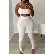 LW Casual One Shoulder White Two-piece Pants Set