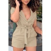 lovely Stylish Lace-up Khaki Two-piece Shorts Set