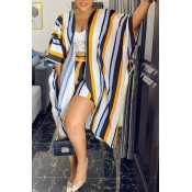 LW Stylish Striped Dark Blue Two-piece Shorts Set