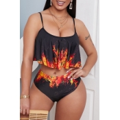 lovely Print Black Two-piece Swimsuit