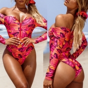 lovely Print Red One-piece Swimsuit