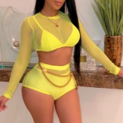 lovely See-through Yellow Two-piece Swimsuit