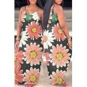 lovely Trendy Print Pink Maxi Dress