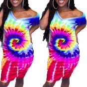 Lovely Casual Tie-dye Red Knee Length Dress