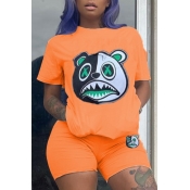 lovely Casual O Neck Cartoon Print Croci Two-piece