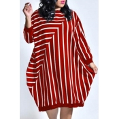 lovely Leisure O Neck Striped Red Knee Length Dres