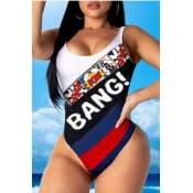 Lovely Color-lump Patchwork White One-piece Swimsu