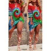 LW Plus Size Inclined Neck Tie Dye Dress
