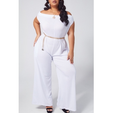 Lovely Leisure Loose White Plus Size One-piece Jumpsuit_Plus Size ...