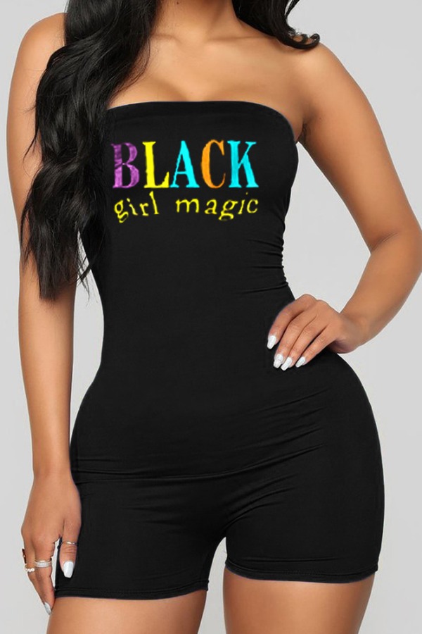 

Lovely Casual Letter Print Black One-piece Romper