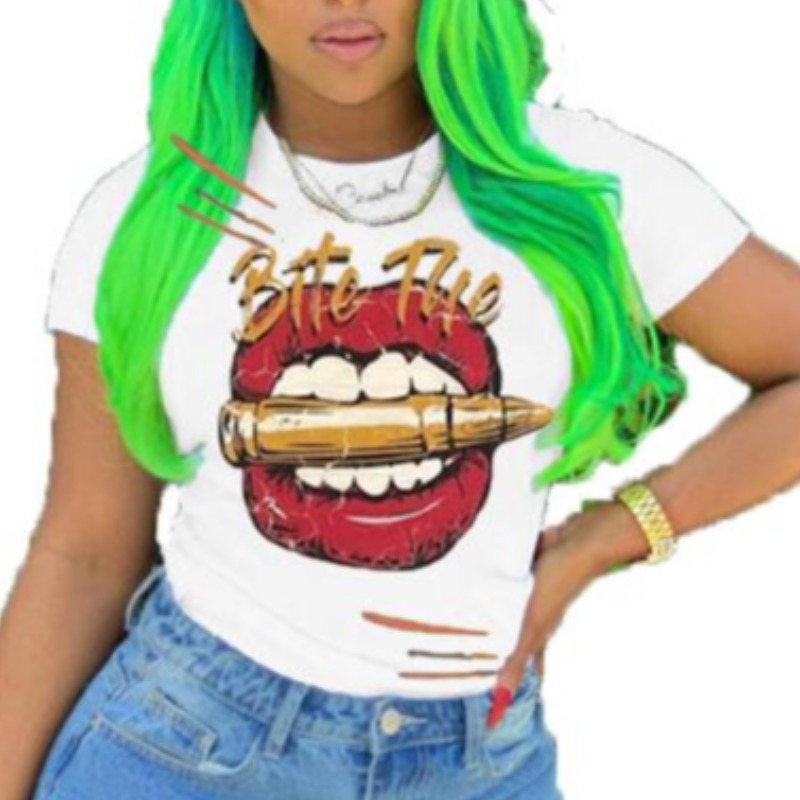 

lovely Leisure O Neck Print White Plus Size T-shirt