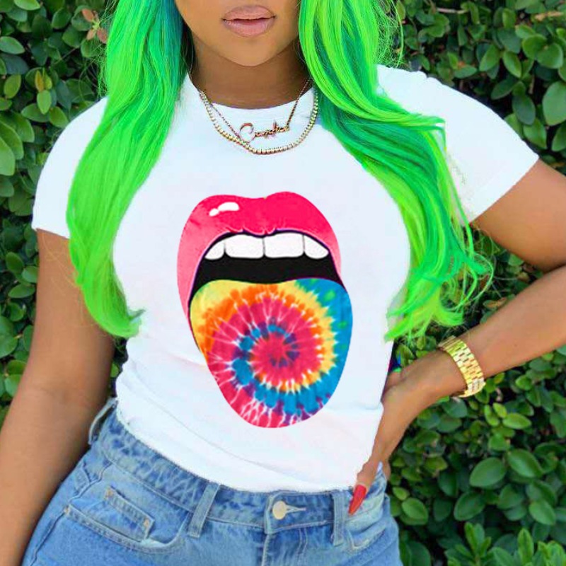 

lovely Casual O Neck Lip Print Orange T-shirt