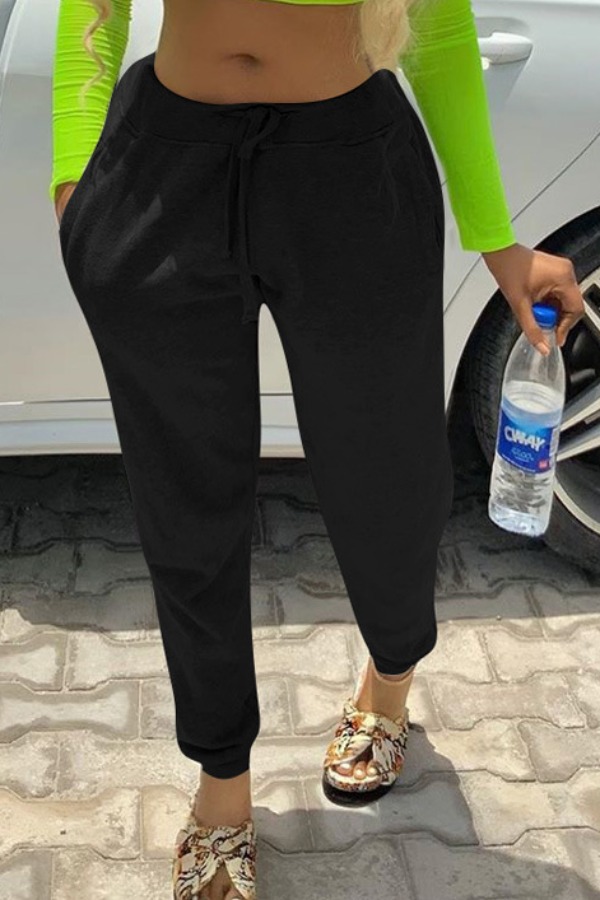 

lovely Casual Elastic Waist Black Pants