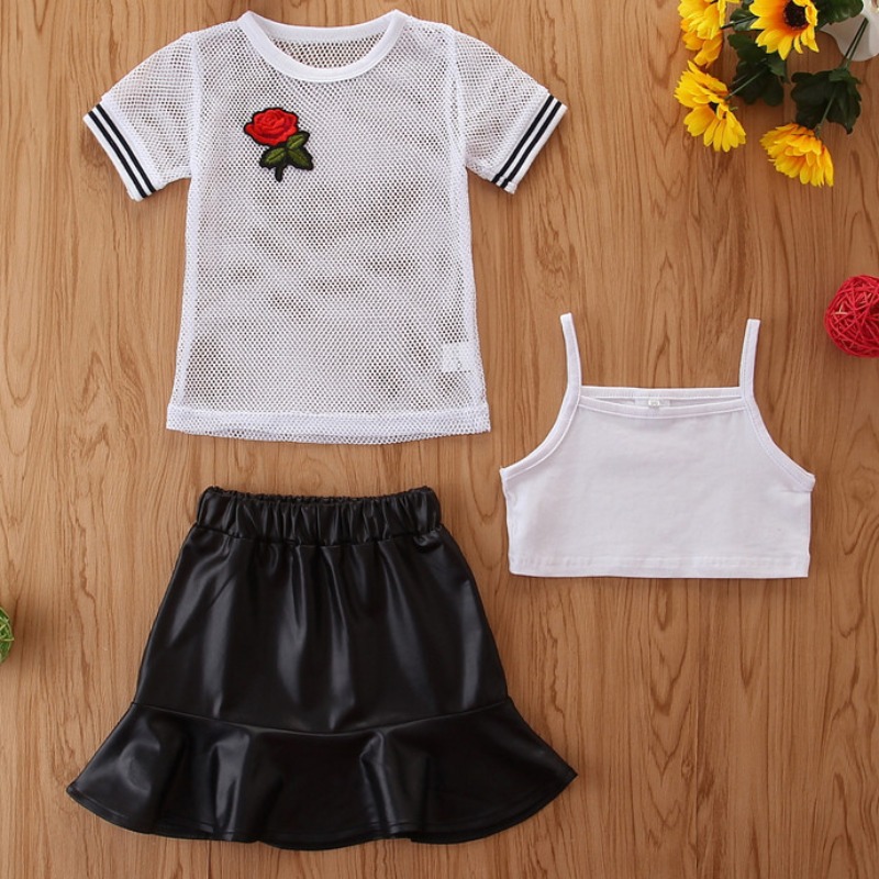 

lovely Trendy Rose Embroidery White Girl Two-piece Skirt Set