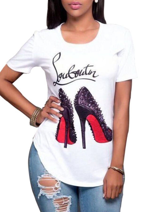 

lovely Casual O Neck Print White T-shirt