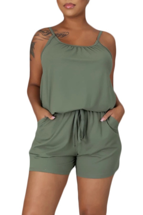 

lovely Casual Drawstring Green One-piece Romper