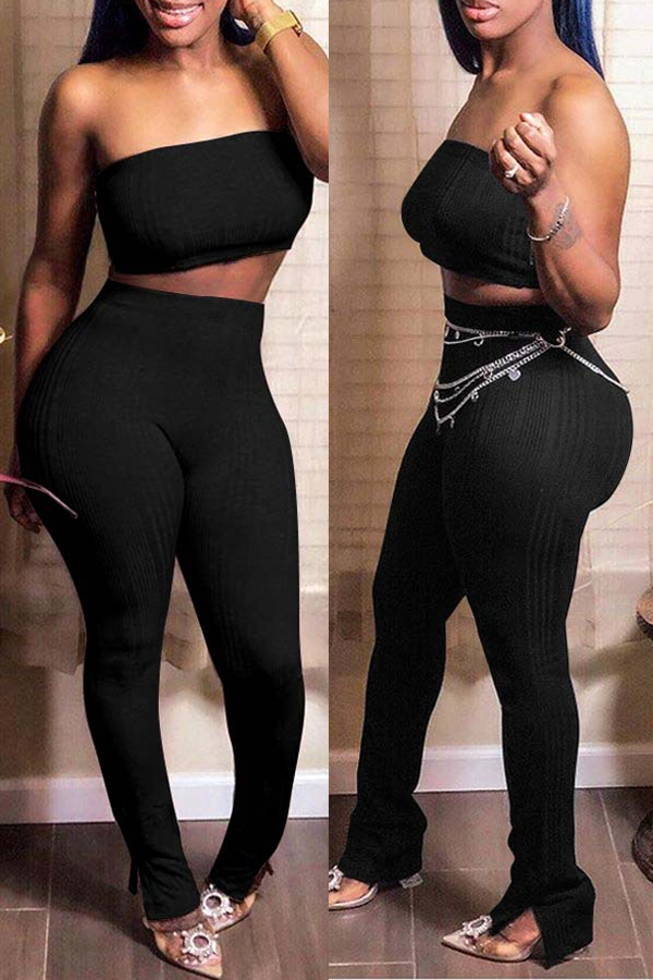 

lovely Sportswear Off The Shoulder Black Two-piece Pants Set