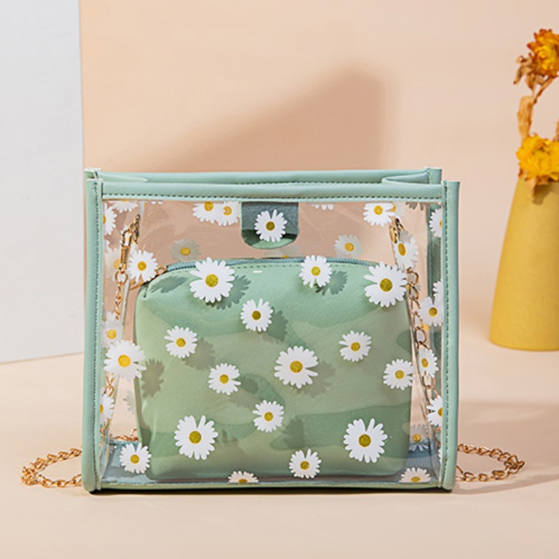 

lovely Trendy See-through Print Green Messenger Bag