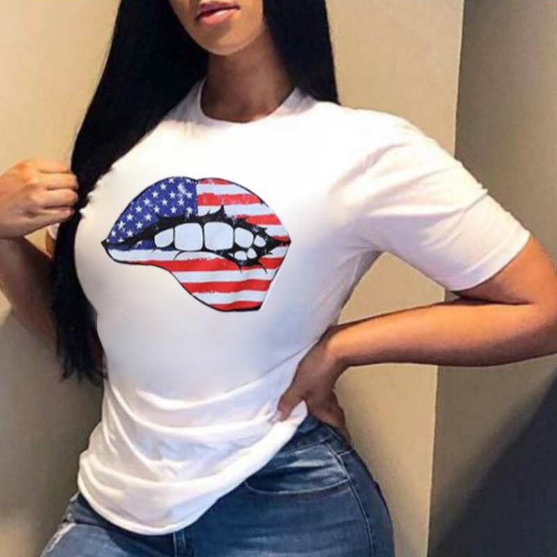 

Lovely Leisure O Neck Lip Print White Plus Size T-shirt