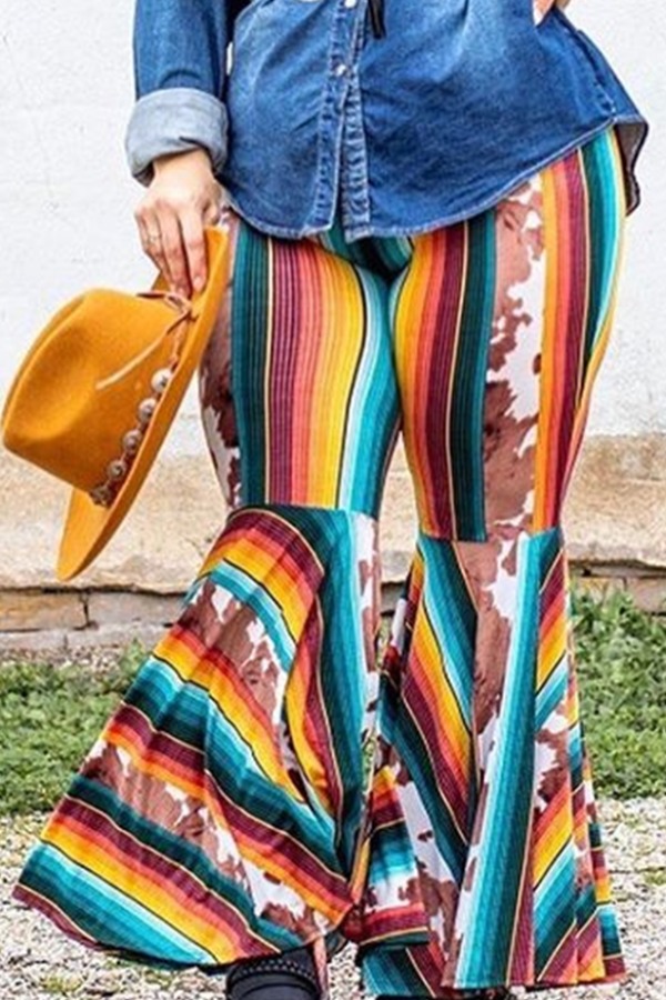 

lovely Casual Striped Print Multicolor Plus Size Pants, Multicolor mstn