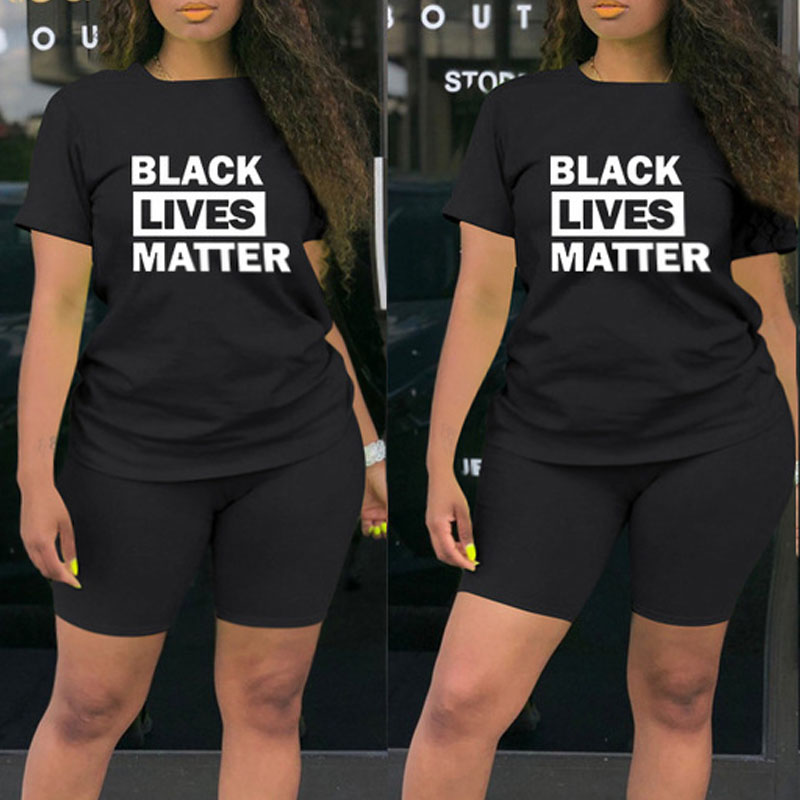 

Lovely Leisure Letter Print Black Plus Size Two-piece Shorts Set