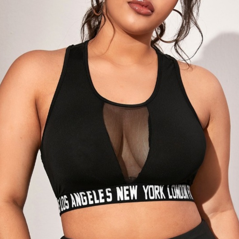 

lovely Casual See-through Patchwork Black Activewear