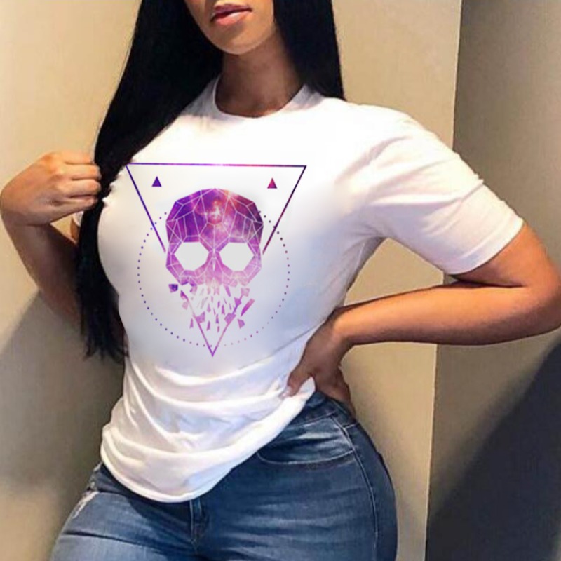 

lovely Leisure O Neck Print White T-shirt