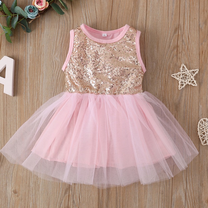 

lovely Stylish Sequined Patchwork Pink Girl Knee Length Dress