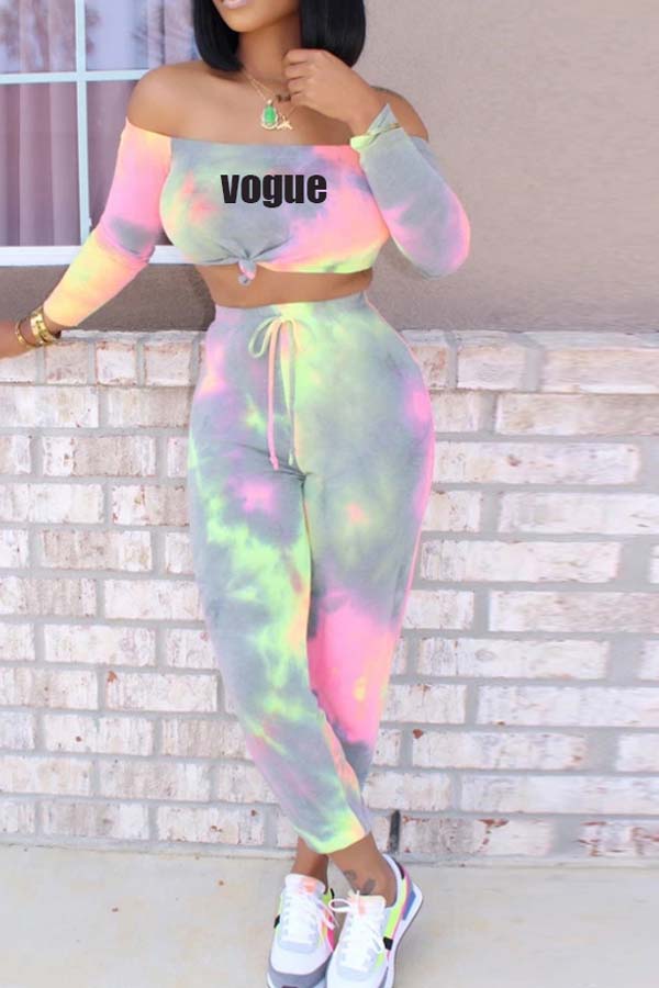 

lovely Stylish Tie-dye Pink Two-piece Pants Set