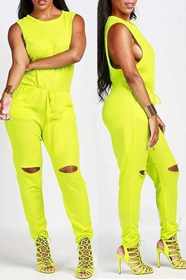 

lovely Casual Hollow-out Yellow One-piece Jumpsuit