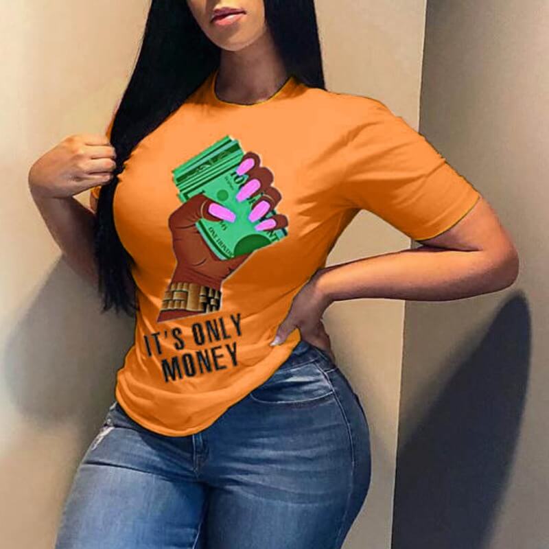 

Lovely Casual Print Orange T-shirt