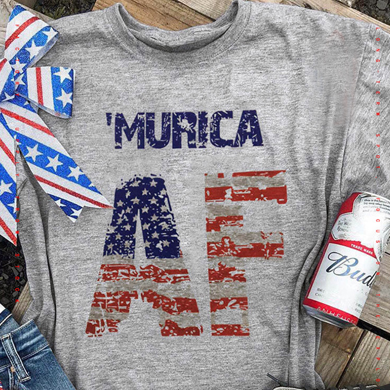

lovely Independence Day Casual Letter Print Grey T-shirt