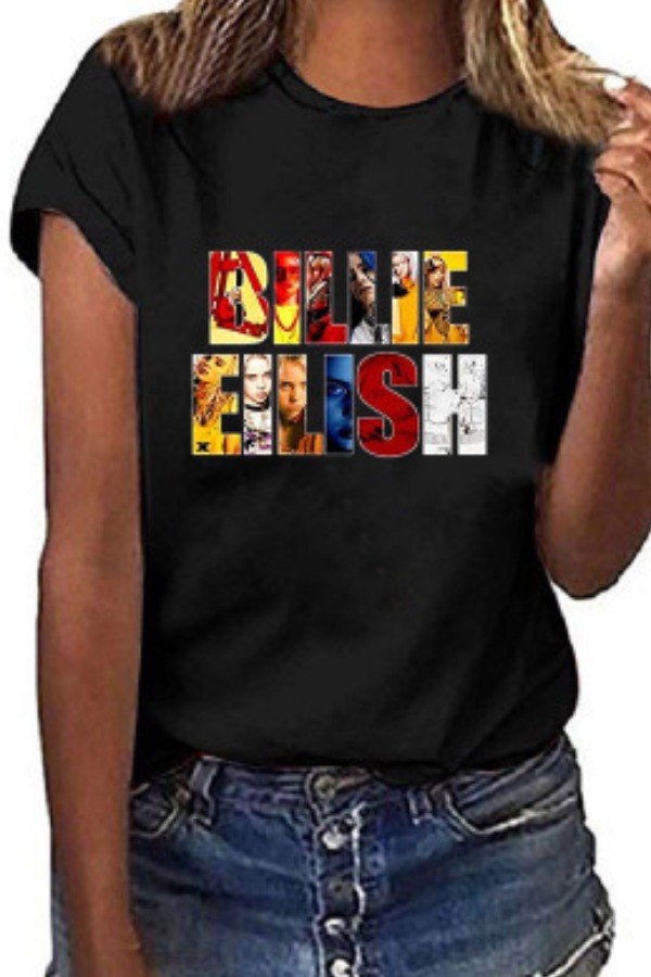 

lovely Casual Letter Print Black T-shirt