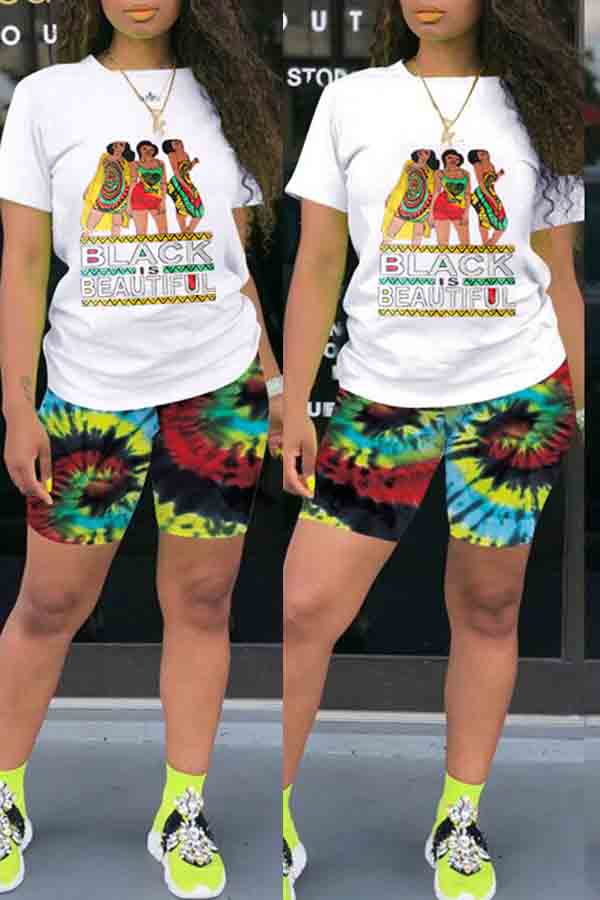 

lovely Casual Print Black Two-piece Shorts Set