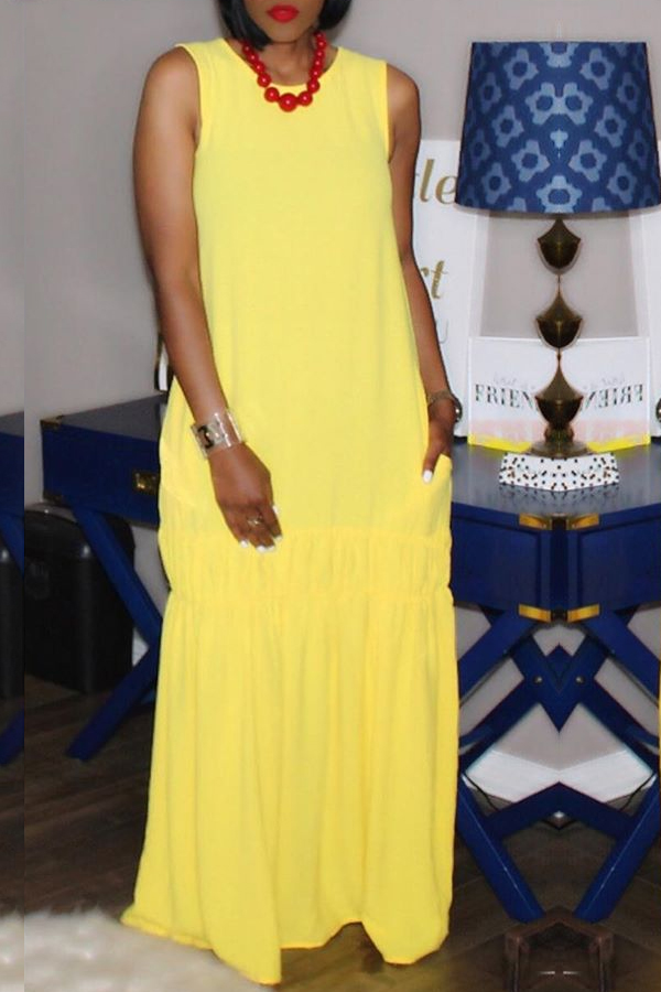 

lovely Casual Fold Design Yellow Maxi Dress